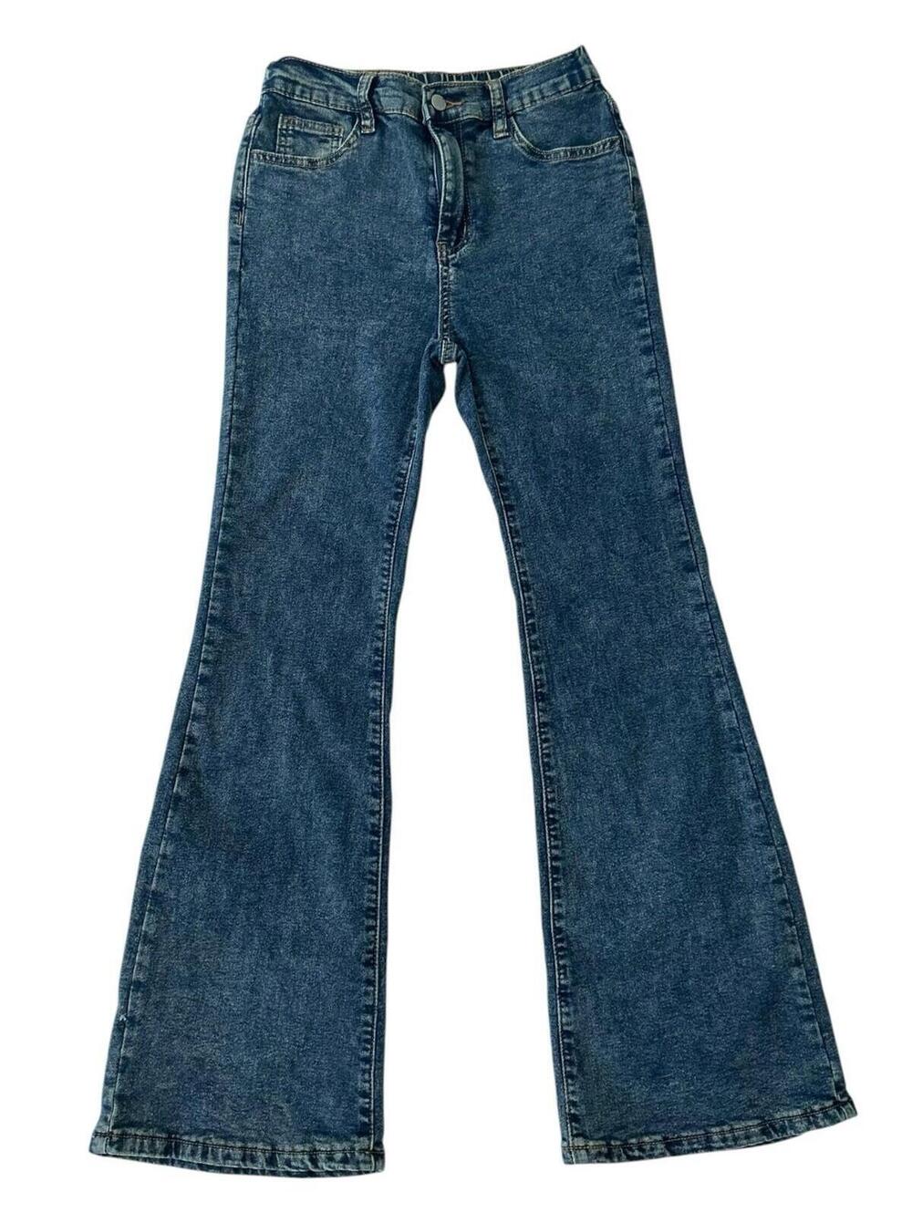 SHEIN Girls 11Y Flare Jeans Fleece Lined Blue Denim Y2K Bell Bottom Winter